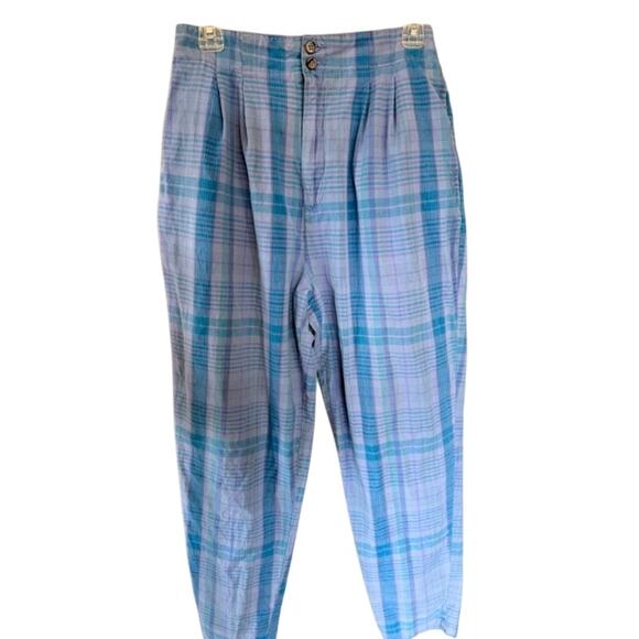 Vintage GAP 90s Blue Plaid Cotton Tapered Pants Size L - Picture 2 of 6